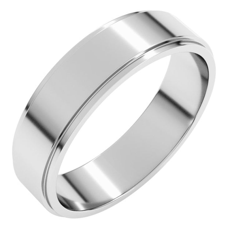 14K White Gold 5 mm Stepped-Edge Flat Band Size 10.5