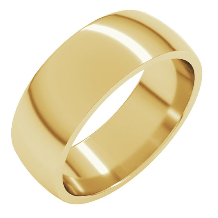 10K Yellow Gold 7 mm Lightweight Comfort-Fit Half Round Band Size 8