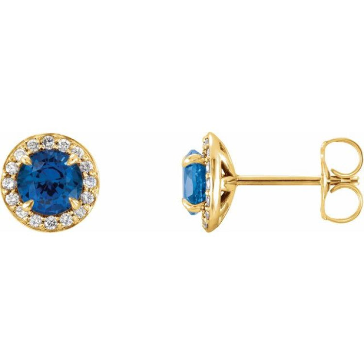 14K Yellow Gold 4 mm Natural Blue Sapphire & 1/10 CTW Natural Diamond Earrings