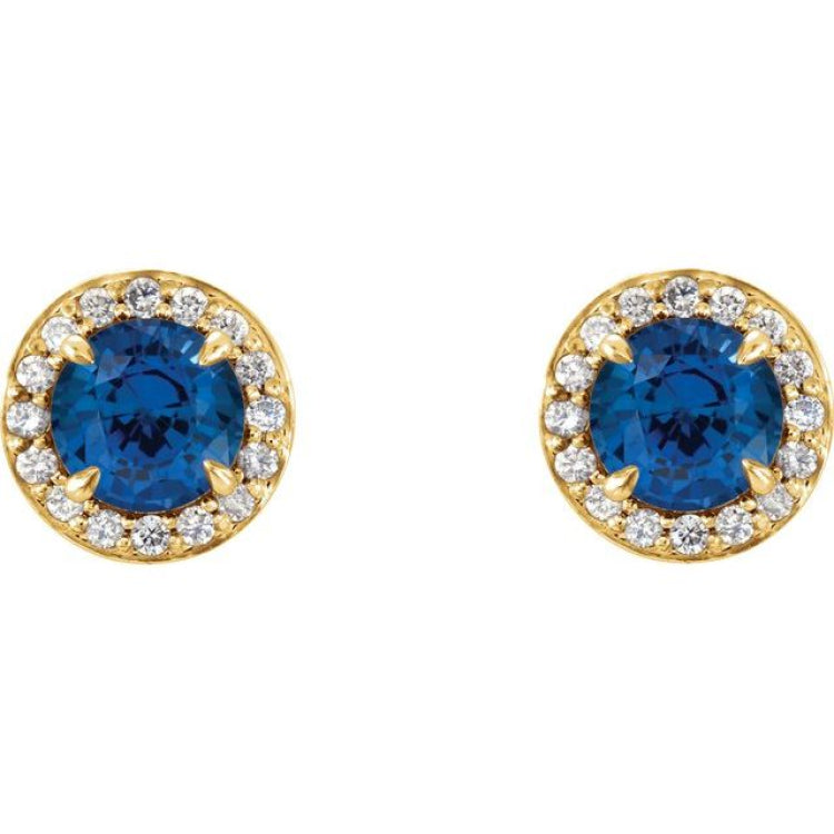 14K Yellow Gold 4 mm Natural Blue Sapphire & 1/10 CTW Natural Diamond Earrings