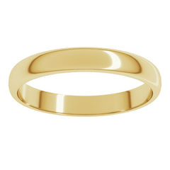 14K Yellow Gold 3 mm Lightweight Half Round Band Size 2