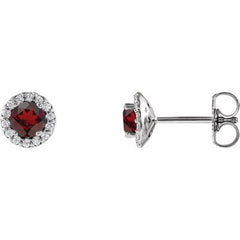 14K White Gold 4 mm Natural Mozambique Garnet & 1/10 CTW Natural Diamond Earrings