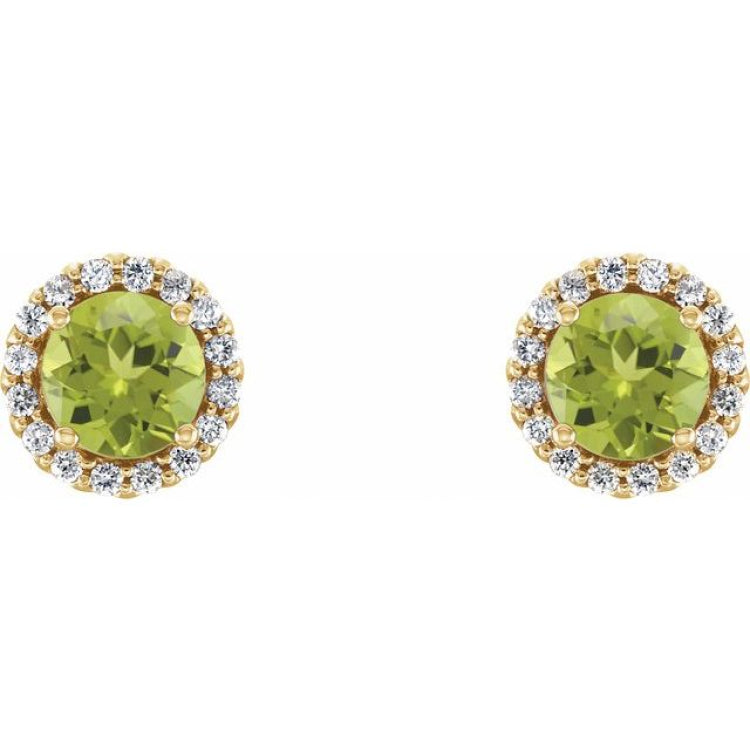 14K Yellow Gold 5 mm Natural Peridot & 1/8 CTW Natural Diamond Earrings
