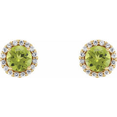 14K Yellow Gold 5 mm Natural Peridot & 1/8 CTW Natural Diamond Earrings