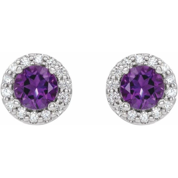 14K White Gold 5 mm Natural Amethyst & 1/4 CTW Natural Diamond Earrings