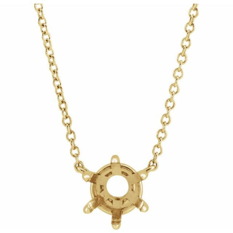 14K Yellow Gold 6.5 mm Round Solitaire 18" Necklace Mounting