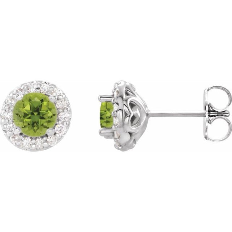 14K White Gold 5.5 mm Natural Peridot & 1/4 CTW Natural Diamond Earrings