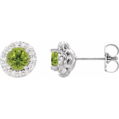 14K White Gold 5.5 mm Natural Peridot & 1/4 CTW Natural Diamond Earrings