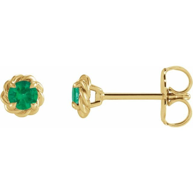 14K Yellow Gold 3 mm Lab-Grown Emerald Claw-Prong Rope Earrings