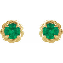 14K Yellow Gold 3 mm Lab-Grown Emerald Claw-Prong Rope Earrings