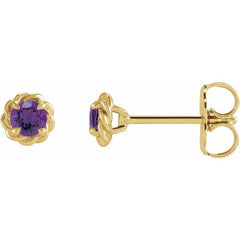 14K Yellow Gold 5 mm Natural Amethyst Claw-Prong Rope Earrings