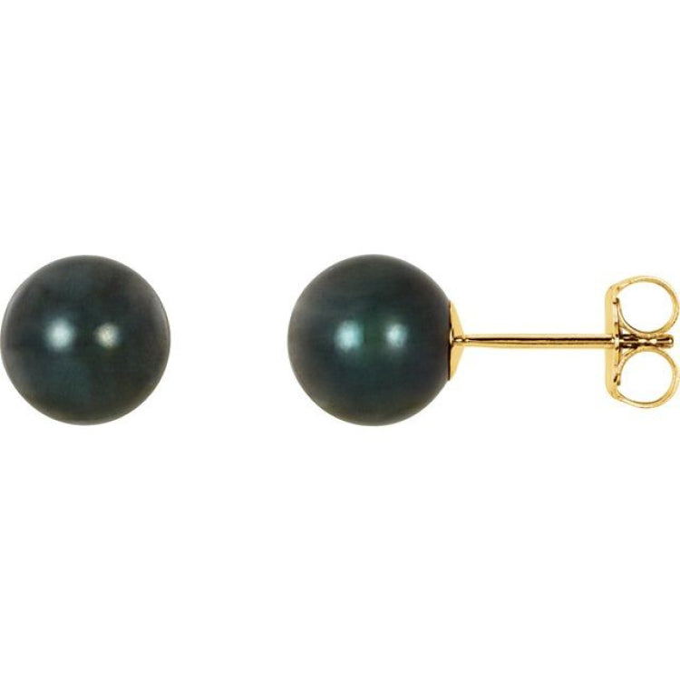 14K Yellow Gold 7 mm Cultured Black Akoya Pearl Earrings