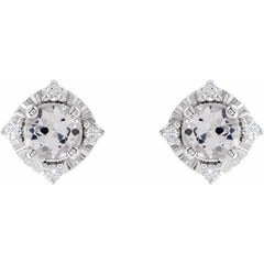 Sterling Silver Lab-Grown White Sapphire & .08 CTW Natural Diamond Halo-Style Earrings