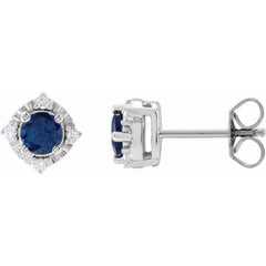 Sterling Silver Lab-Grown Blue Sapphire & .08 CTW Natural Diamond Halo-Style Earrings