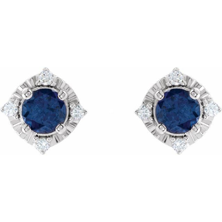 Sterling Silver Lab-Grown Blue Sapphire & .08 CTW Natural Diamond Halo-Style Earrings