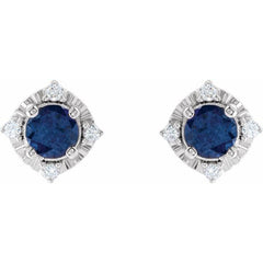 Sterling Silver Lab-Grown Blue Sapphire & .08 CTW Natural Diamond Halo-Style Earrings
