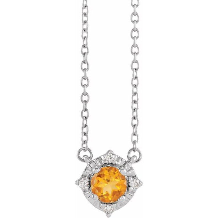 Sterling Silver Natural Citrine & .04 CTW Natural Diamond Halo-Style 18" Necklace