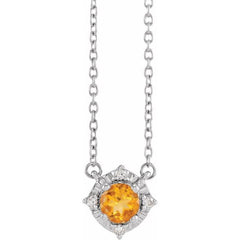 Sterling Silver Natural Citrine & .04 CTW Natural Diamond Halo-Style 18" Necklace