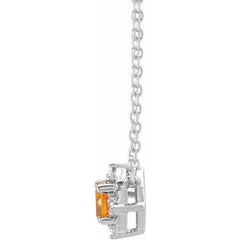 Sterling Silver Natural Citrine & .04 CTW Natural Diamond Halo-Style 18" Necklace