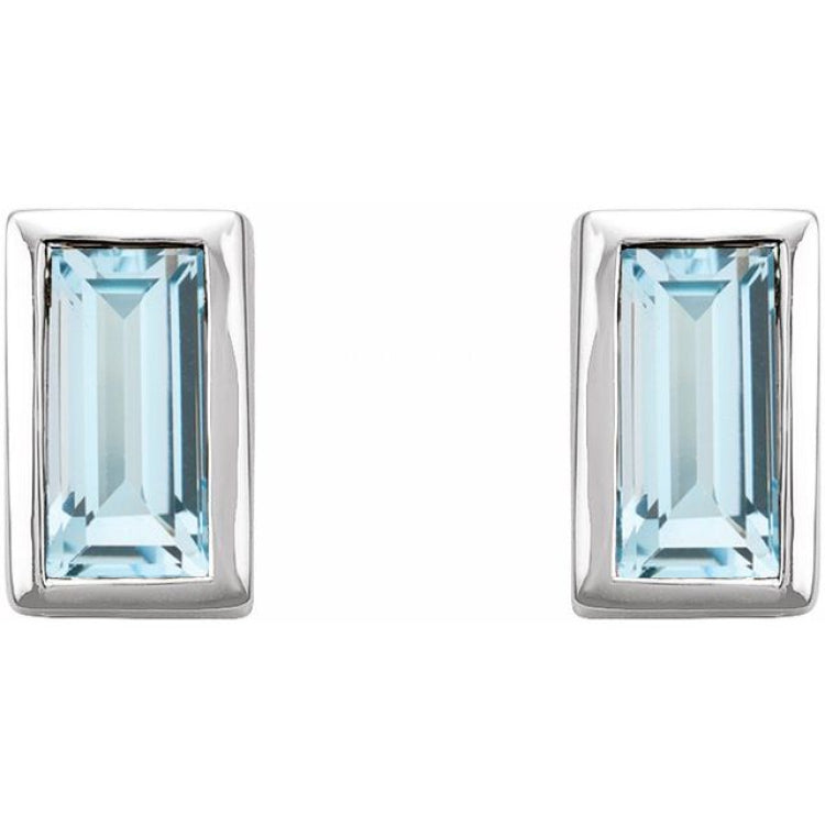 14K White Gold Natural Sky Blue Topaz Bezel-Set Earrings