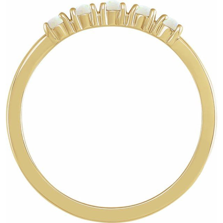 14K Yellow Gold Natural White Opal Cabochon Stackable Ring