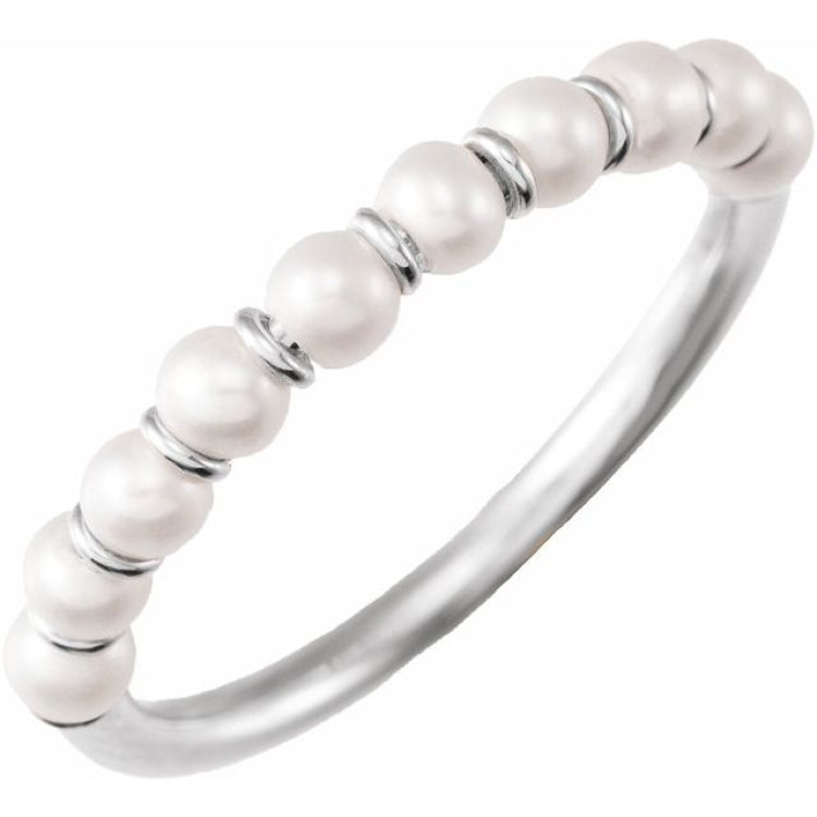 14K White Gold Cultured White Freshwater Pearl Ring