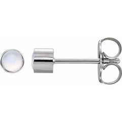 14K White Gold Natural Rainbow Moonstone Bezel-Set Earring