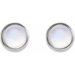 14K White Gold Natural Rainbow Moonstone Bezel-Set Earring