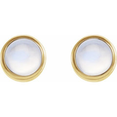 14K Yellow Gold Natural Rainbow Moonstone Bezel-Set Earring