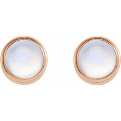 14K Rose Gold Natural Rainbow Moonstone Bezel-Set Earring