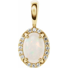 14K Yellow Gold Natural White Opal & .04 CTW Natural Diamond Halo-Style Pendant