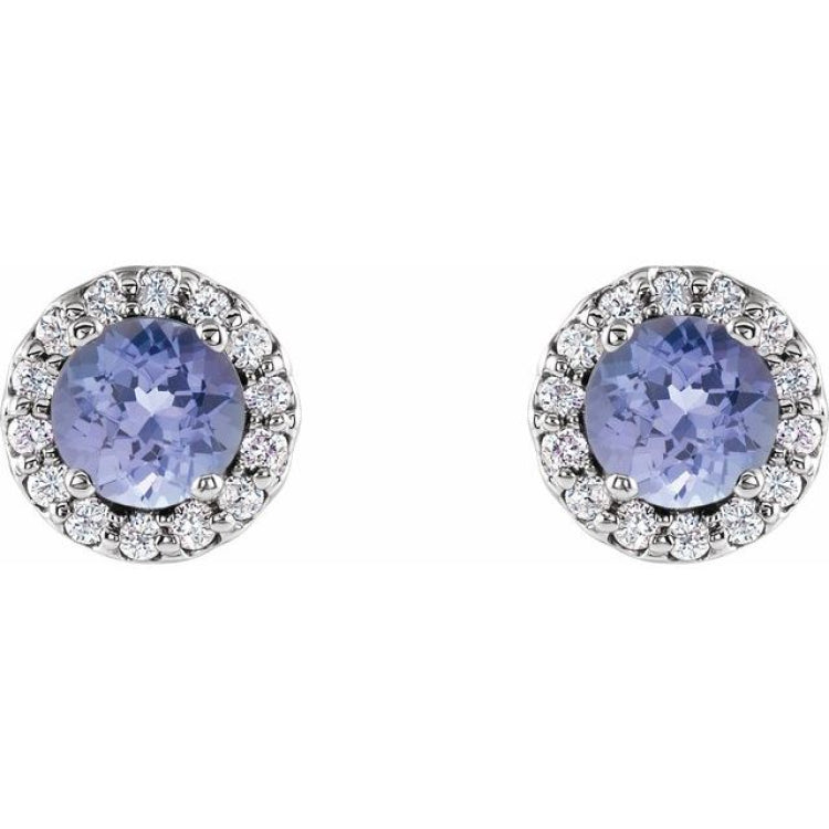 14K White Gold 4 mm Natural Tanzanite & 1/10 CTW Natural Diamond Earrings