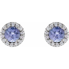 14K White Gold 4 mm Natural Tanzanite & 1/10 CTW Natural Diamond Earrings