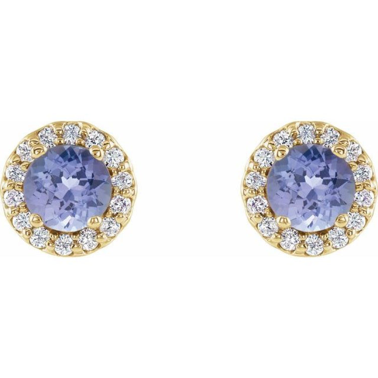 14K Yellow Gold 4 mm Natural Tanzanite & 1/10 CTW Natural Diamond Earrings