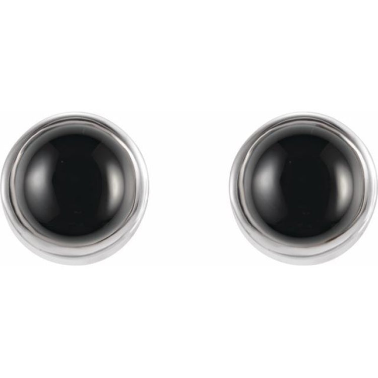 14K White Gold Natural Black Onyx Bezel-Set Earrings