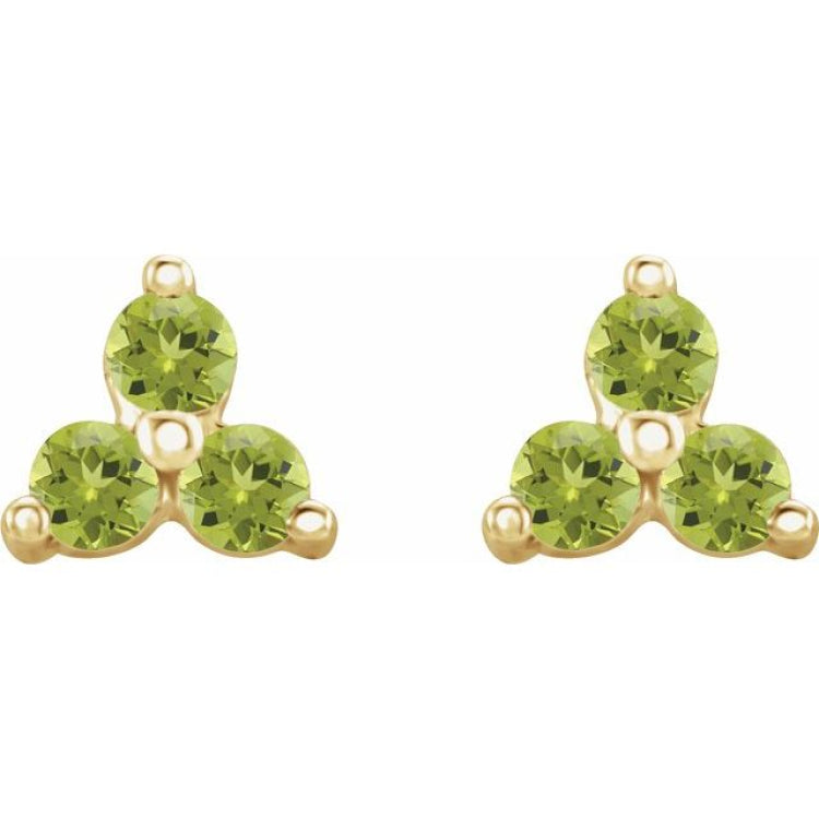 14K Yellow Gold Natural Peridot Three Stone Earrings