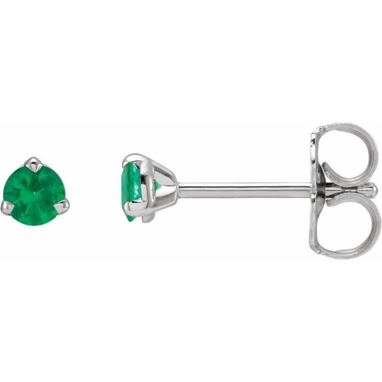 14K White Gold 3 mm Natural Emerald Earrings