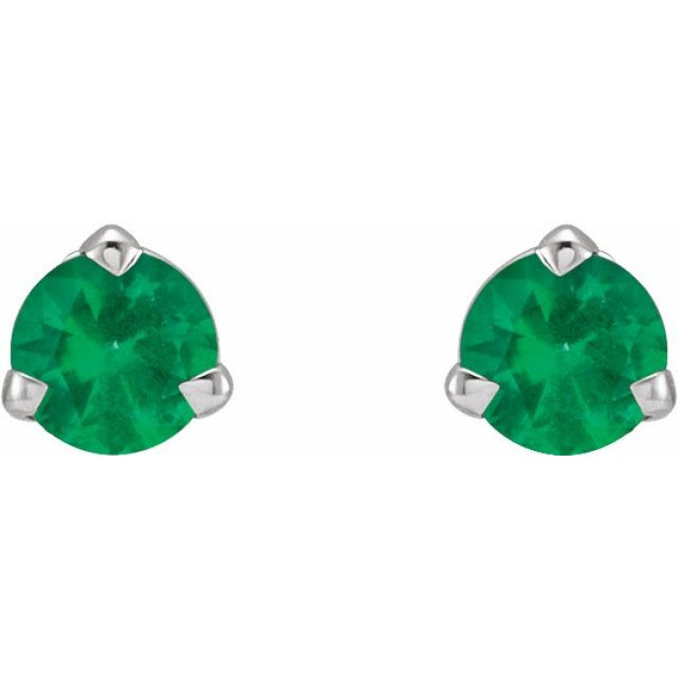 14K White Gold 3 mm Natural Emerald Earrings