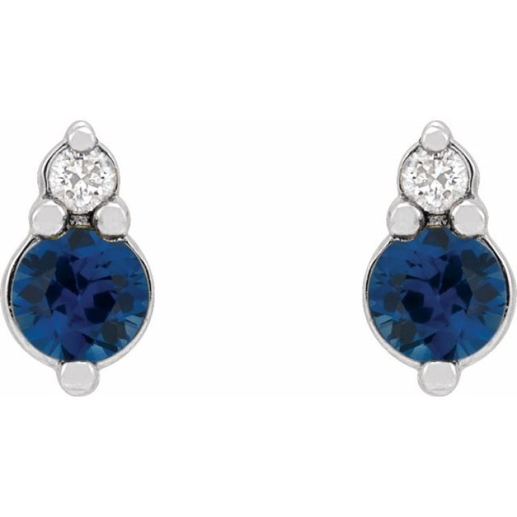 14K White Gold Natural Blue Sapphire & .03 CTW Natural Diamond Earrings