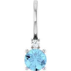 14K White Gold Natural Aquamarine & .015 CT Natural Diamond Charm/Pendant