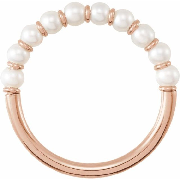 14K Rose Gold Cultured White Freshwater Pearl Ring