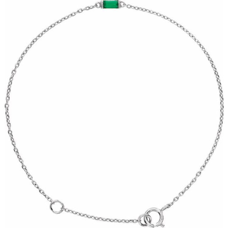 14K White Gold Natural Emerald 6 1/2-7 1/2" Bracelet