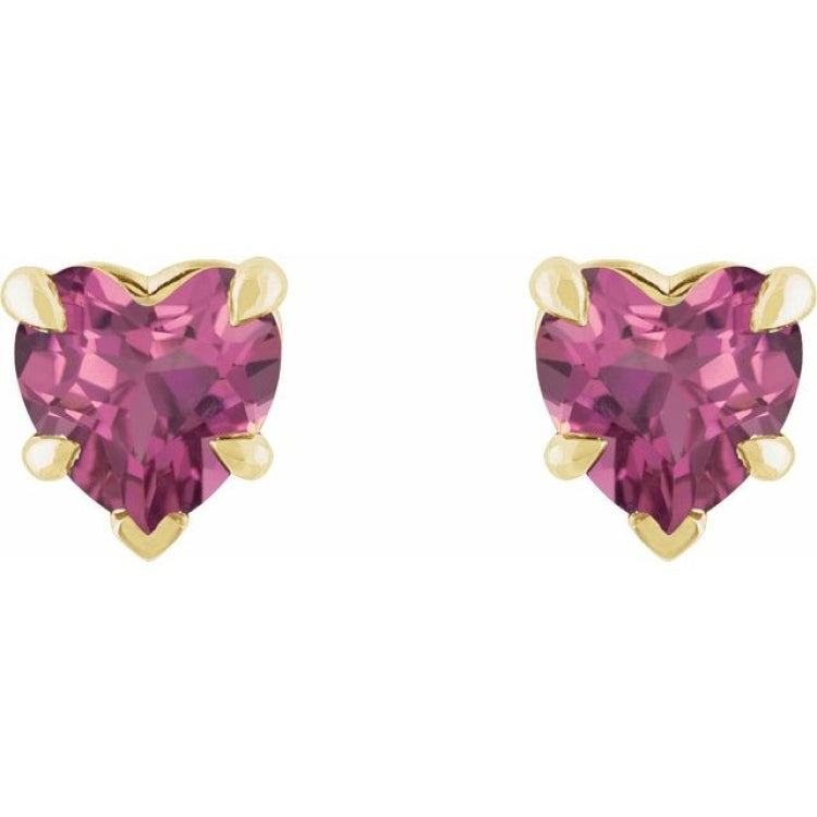 14K Yellow Gold Natural Pink Tourmaline Stud Earring