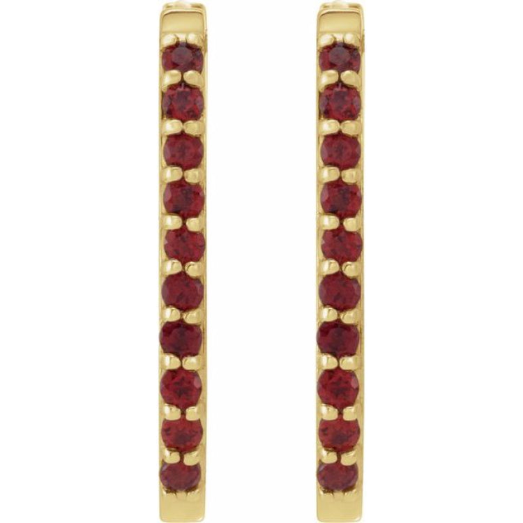 14K Yellow Gold Natural Mozambique Garnet 20 mm Hoop Earrings