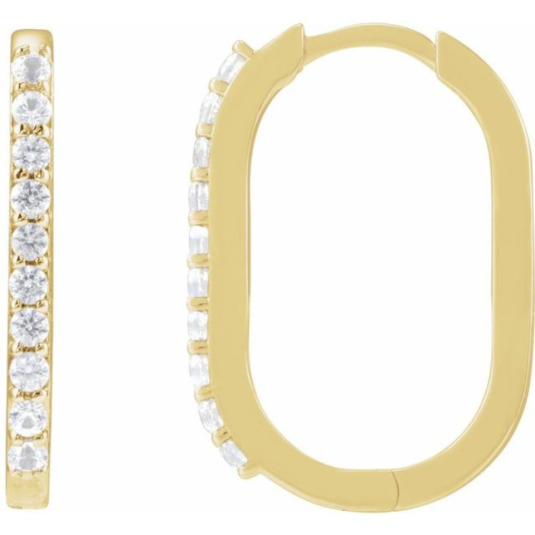 14K Yellow Gold Natural White Sapphire 20 mm Hoop Earrings