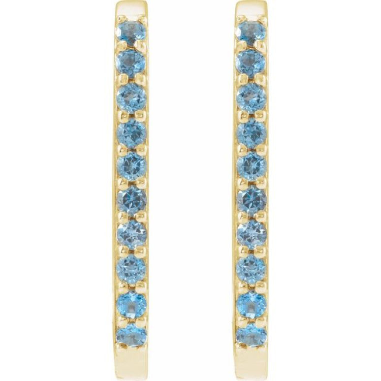 14K Yellow Gold Natural London Blue Topaz 20 mm Hoop Earrings