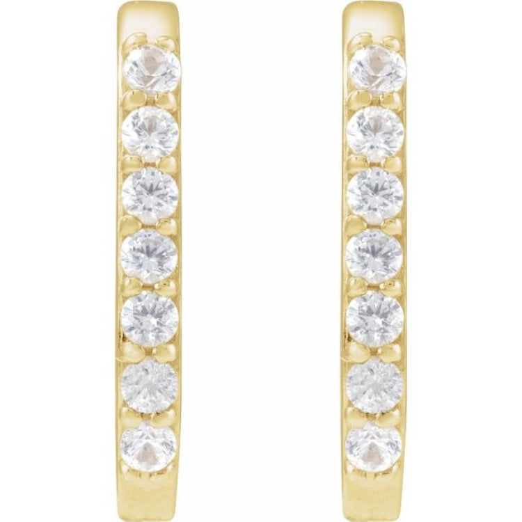 14K Yellow Gold Natural White Sapphire 14 mm Hoop Earrings