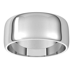 14K White Gold 8 mm Lightweight Half Round Band Size 10.5