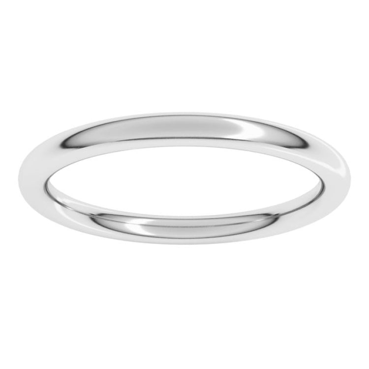 14K White Gold 2 mm Comfort-Fit Full Round Band Size 6.5