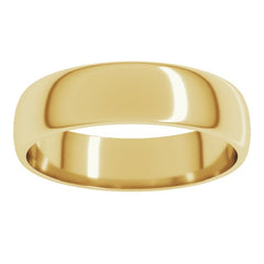 14K Yellow Gold 5 mm Lightweight Half Round Band Size 11.5